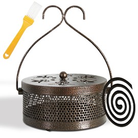 Mosquito Spiral Holder, Metallic Mosquito Coil Holder, Hollow Mosquito Coils Box, Portable Meditative Decorative Incense Burner with Handle, Can be Used in Home, Shopping Mall, Bathroom, etc.