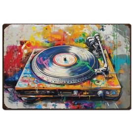 SUPERDANT Retro Record Player Metal Signs Musical Theme Tin Signs Colorful Vintage Wall Art Funny Retro Decor for Bar Man Cave Club Living Room Music Room
