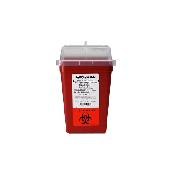 OakRidge Products 1 Quart Size Sharps and Biohazard Disposal Container,