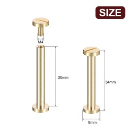 sourcing map 30Pack Brass Chicago Screws, 30x8mm Flat Head Screw Back Binding Post Nail Stud Rivets Fastener for DIY Leather Craft Belt Strap