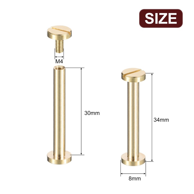 sourcing map 30Pack Brass Chicago Screws, 30x8mm Flat Head Screw