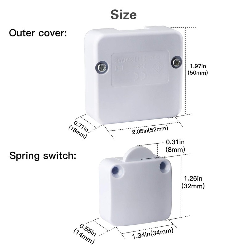 Cabinet Lamp Switch, 2 Pack Wardrobe Touch White Switches, Normally