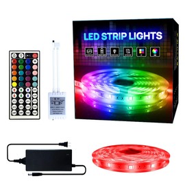 WRQING LED Strip Lights, Strips Lighting Kit IP65 Waterproof 5050 RGB 12V Power Adapter 44 Key IR Remote Control Color Changing LED Strip Light for Garden Bar Party Home Decorations (Color : 5M)
