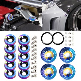 x xotic tech 10Pcs Fender Bumper Engine Bay Washer Bolt M6x20mm T6 Grade CNC Billet Aluminum + 4Pcs JDM Quick Release Fasteners Dress Up Kit (Neo)
