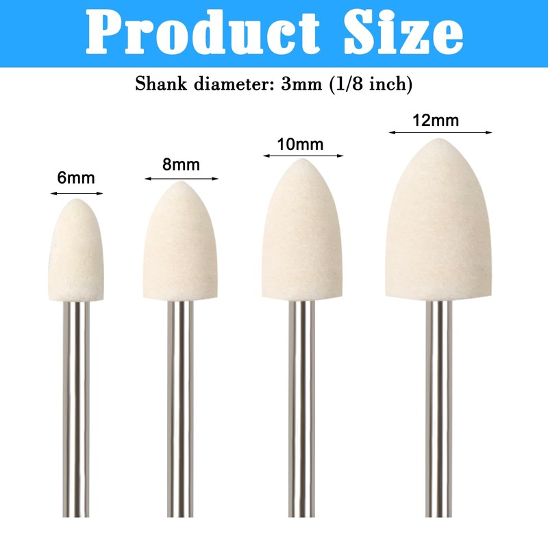 loghohu 40Pcs Polishing Bits 1/8 Inch Shank Wool Polishing Points