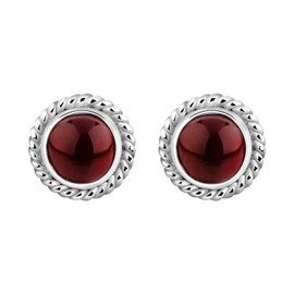 Nenalina Silver Women's Earrings Round with Birthstone Garnet Red for Women and Girls, 925 Sterling Silver, Stud Earrings for Women, Birthstone Earrings, 222999-001, Sterling Silver, Garnet