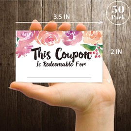 50 Coupon Cards, Floral Blank Gift Certificates Redeem Vouchers for Business, Coupons for Mom, Wife, Husband, Business - Vouchers, Business Services Coupon to Offer Customer Rewards and Incentives