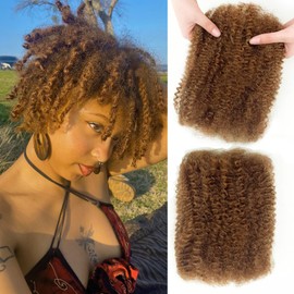 Afro Kinky-Curly Human Hair 10 Inch Honey Brown 4C Afro Kinky Curly Bulk Human Hair for Dreadlocks,Repair Locs, Micro Locs And Mini Twist