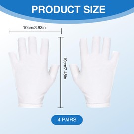 4 Pairs White Cotton Fingerless Gloves Moisturizing Night, Uv Sun Protection Gloves for Driving