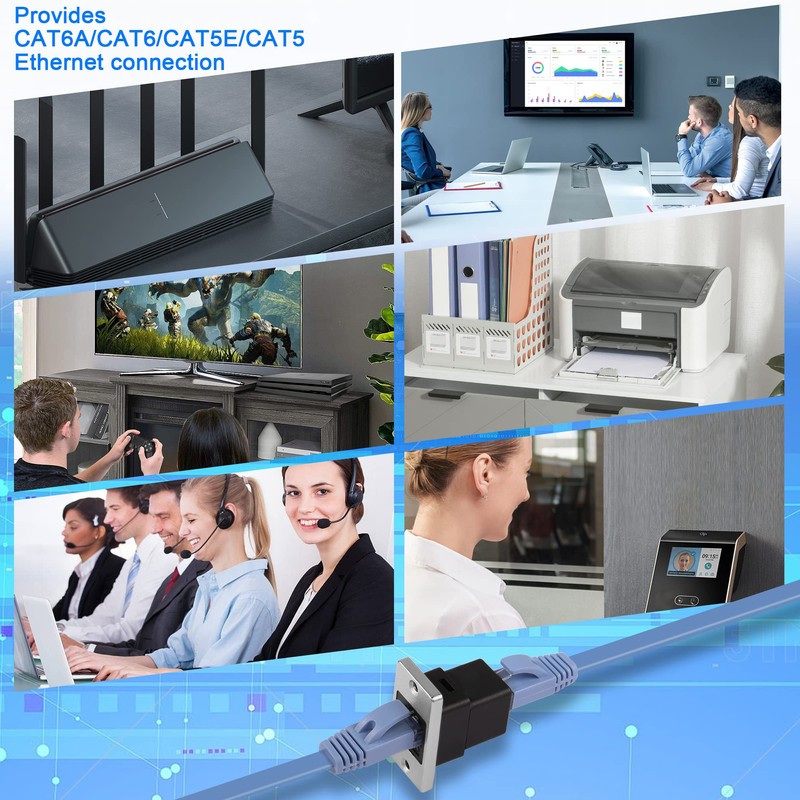 QIANRENON RJ45 Rectangular Panel Network Adapter Cat6A RJ45 8P8C Female