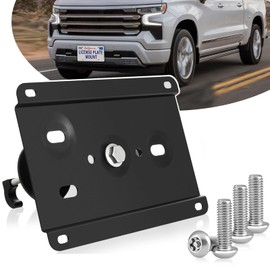 No Drill Tow Hook License Plate Mount Relocator Bracket Kit with Anti-Theft Security Compatible with Chevy Silverado 2014-2024, License Plate Bracket Holder Black Car Tag Frame