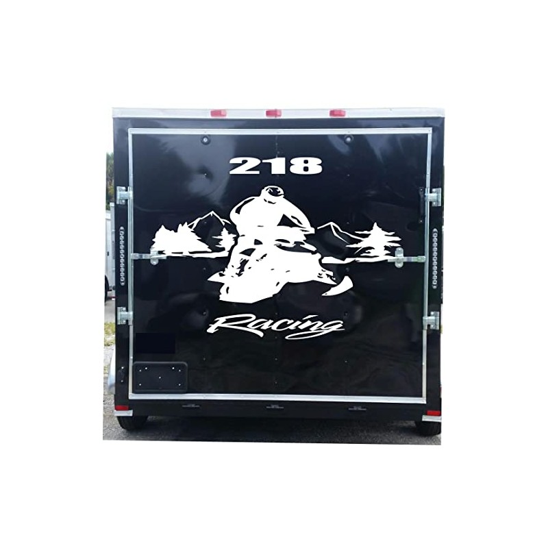 Fly Snowmobile Racing Trailer Decals Mountains Trees Stickers (White)