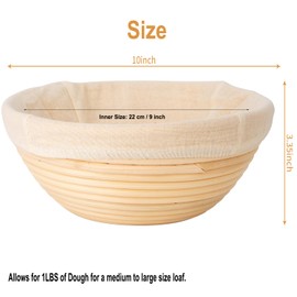 10 inch Round Banneton Bread Proofing Basket Set of 2PCS Bread Dough Proofing Rising Rattan Basket & Liner for Baking Bread Making