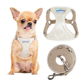Puppytie No Pull Dog Harness with Multifunction Dog Leash,Soft Adjustable No Choke Escape Proof Pet Harness Vest for Medium Dogs,Glossy Pearl White,M