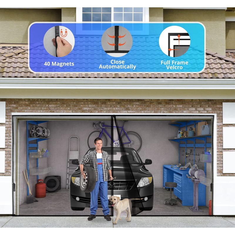 Garage Door Screen for 2 Car 16x8FT, Magnetic Screen Garage