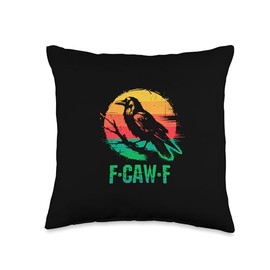 F-Caw-F Black Crow Black Bird Retro Sunset Vintage F-Caw-F Throw Pillow