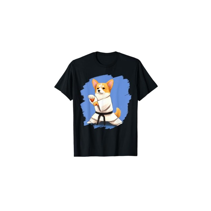 Corgi Doing Karate Kick Black Belt Martial Arts Dog T-Shirt