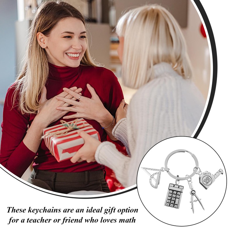 2 Pieces of Ruler Compass Keychain, Teaching Theme Pendant, Graduation