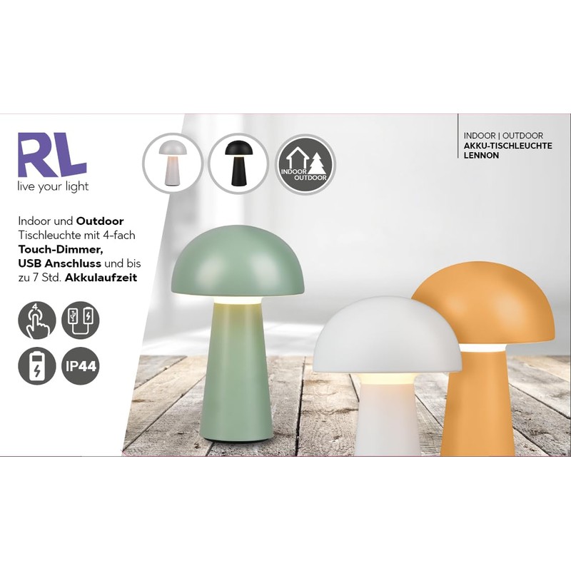 Reality Leuchten Lennon R52176101 LED Outdoor Table Lamp Plastic White