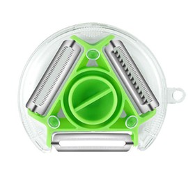 ProChefPrime 3 in 1 Vegetable Fruit Peeler, Multifunctional Stainless Steel Swivel Serrated Julienne Peeler for Kitchen, Veggie Peeler Slicker for Potato, Carrot, Tomato, Apple, Cucumber (Green)