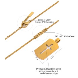 Murtoo Cross Necklace for Men, Stainless Steel Necklace for Men with Cross Pendant, Cross Mens Necklace Simple Jewelry Gift Idea for Men Women, 2" Adjustable Curb Chain