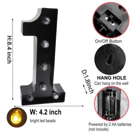 AUSAYE Black LED Marquee Number Lights Sign Light Up Marquee Number Lights Sign Night Light for Wedding Birthday Party Battery Powered Christmas Lamp Home Bar Decorations Number 1