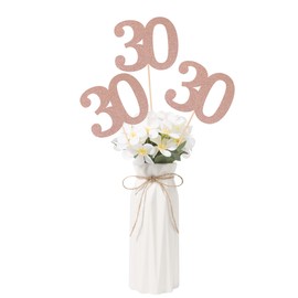 Gexolenu NO 30, 10 Pack Double-Sided Rose Gold Glitter 30th Birthday Centerpieces for Tables, Number 30 Birthday Table Toppers Party Centerpiece Sticks Party Supplies