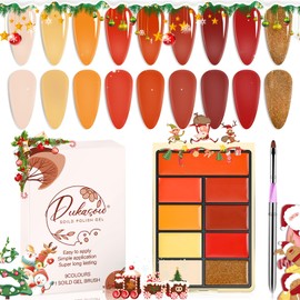 DUKASOU Solid Fall Gel Nail Polish Set, 9 Colors Red Orange Brown Shimmer Gel Polish, Thanksgiving Color Nail Gel Polish with Brush, UV Gel Nail Polish for Women DIY Manicure