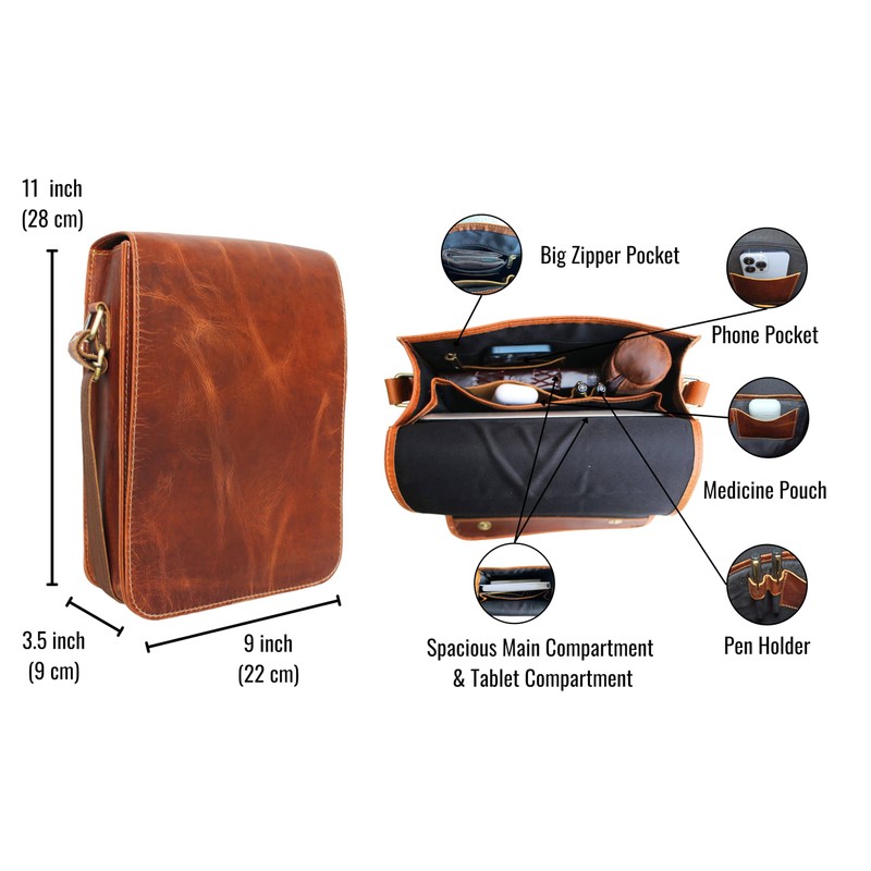 15" leather messenger bag laptop case office briefcase men computer