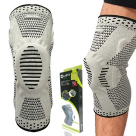 MAXFIT - Rodilleras Voleibol de Compresión con Almohadilla para Banda Rotuliana PAR - Rodilleras Gym Rodillera Ortopédica Deportiva Para Hombres y Mujeres - Padel Tennis Basquetbol Beisbol Futbol HX905 (Gris, Medium)