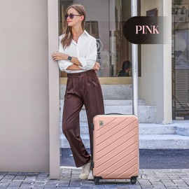 AnyZip Luggage Suitcases with Spinner Wheels PC+ABS Hardshell TSA Lock Checked Luggage 24Inch Pink