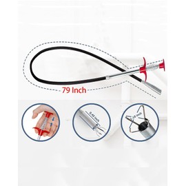 SHUCHUANG Toilet Snake，79" Flexible Grabber Claw Tool Reacher Drain Snake Hair Drain Clog Remover for Toilet Sewer Shower Kitchen Bathroom Tub Clogged Drains Opener Cleaning Tool