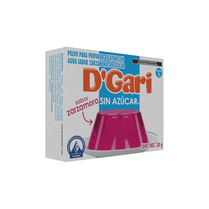 DGari polvo para preparar gelatina con agua Sin Azúcar sabor