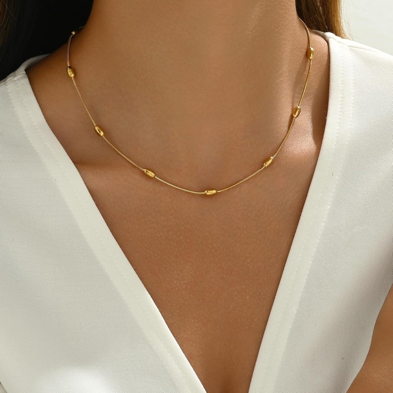 NONAMOIS - Collar de cadena de oro para mujer, delicado