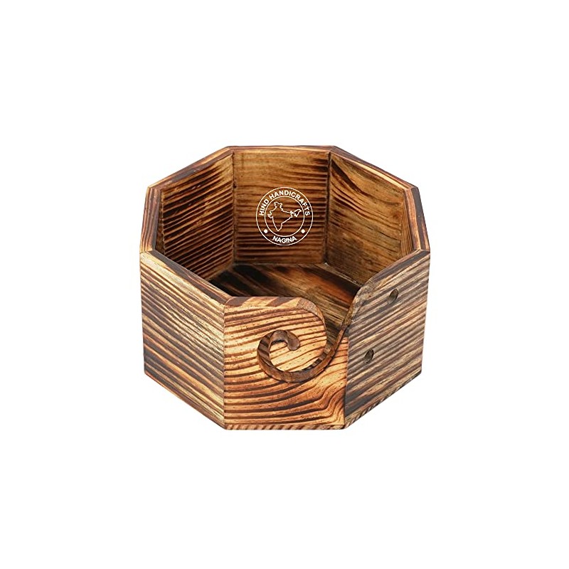 Hind Handicrafts Handmade Antique Wood Yarn Storage Box Solid Dark