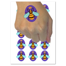 Queen Bee with Crown Honey Hive Temporary Tattoo Water Resistant Fake Body Art Set Collection - 54 1" Tattoos (1 Sheet)