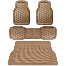 CAR PASS Heavy Duty Rubber Beige Car Floor Mats & Cargo Liners, Deep Dish All-Weather Trunk Mats Durable Anti-Slip 3D Rhombus Waterproof Trim to Fit Liner Universal Fit Auto,Sedan,SUV,Truck, Beige