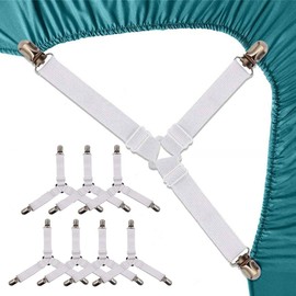 8 Piezas Sujetadores para Sábanas, Ajustables Elásticos Correas Cama Clips para Sábana Bajera Fundas de Colchón Sofá (Blanco)
