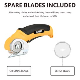 BRGD Cordless Electric Scissors with Spare Blade, 4.2V Rechargeable Heavy-Duty Power Rotary Box Cutter with Safety Lock, Multi-Material Cutting for Cardboard, Carpet, Fabric, Leather, Plastic