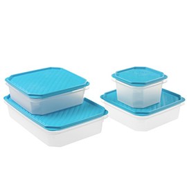 Tatay Set von 4 Frischhaltedosen (1 x 2,1 l, 2 x 1,3 l, 1 x 0,6 l), Vakuum, Flexible Druckdeckel, BPA frei, Geeignet Mikrowelle und Spülmaschine, Blau