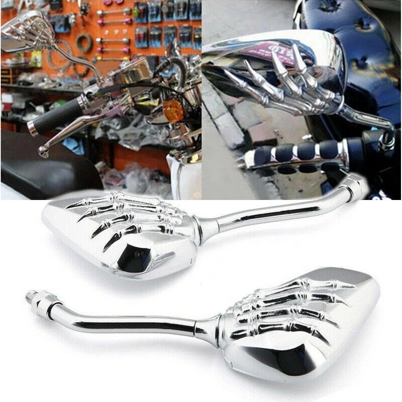 Unbranded Universal Chrome Skeleton Skull Hand Claw Motorcycle Rear View