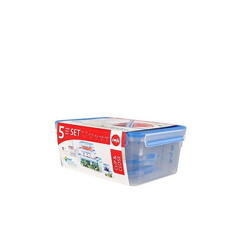 emsa Clip & Close Food Storage Containers, Set of 5,