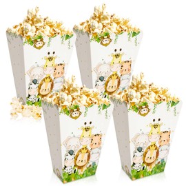 BACH AND BOUJEE Jungle Animal Popcorn Boxes Treat Bags Safari Animal Candy Goodie Bags for Wild One Safari Baby Shower Birthday Party Favors