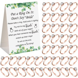 Put a Ring on It Bridal Shower Game with 50 Fake Rings, Rustic Greenery Theme Wedding Shower Games Wedding and Engagement Rings and Not Say Bride Rules Cards (Rose Gold, Leaves)