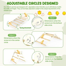 Bamboo Adjustable Chicken Perches, with Adjustable Circles Holder, Strong Roost Bar for Coop & Brooder, Training Perch for Chicks, El Pollitos, La Pollita, Easy to Install & Clean, Fun Toys for Chicks