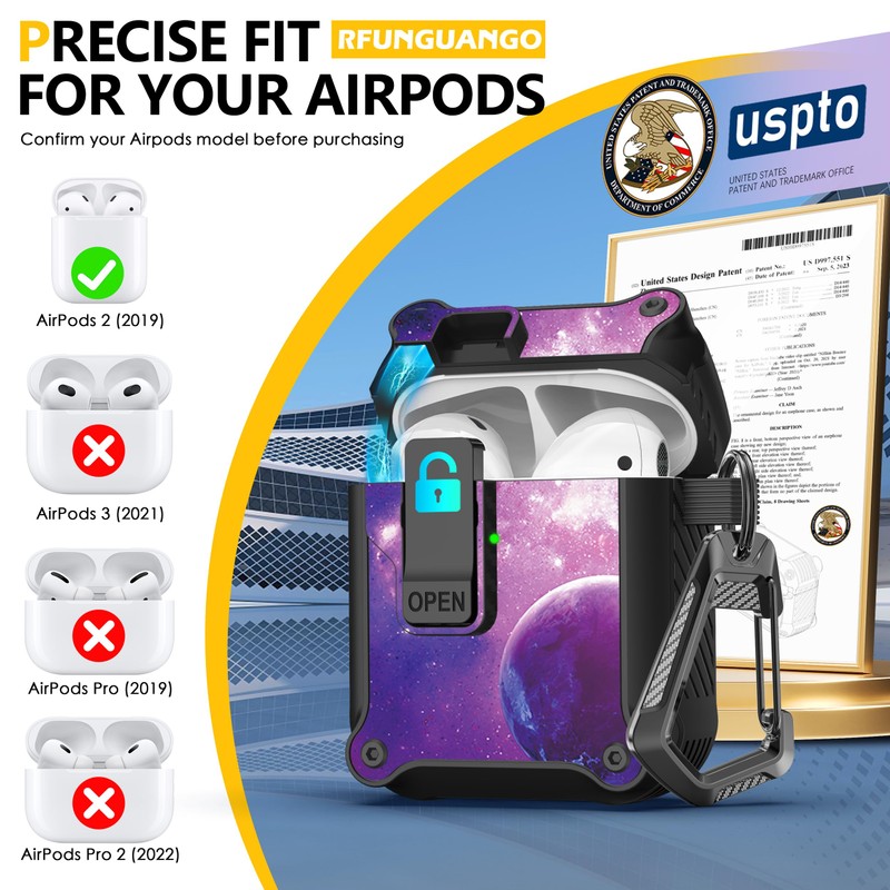 RFUNGUANGO Compatible with Airpods 2 Case, Automatic Pop-up with Safety