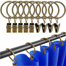 ZUJIACUN 20Pcs 1.5-inch Curtain Ring, Antique Brass Metal Curtain Ring With Clamp, Decorative Curtain Rod Clamp for Hanging in Bathroom, Living Room and Guest Room