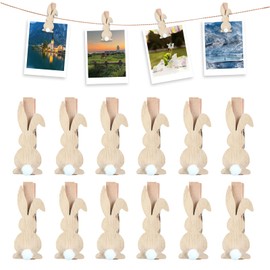 Easter Wooden Pegs with Rabbit, Pack of 12 Rabbit Mini Wooden Pegs, Easter Wooden Clips, Easter Bunny Decorative Wood, Easter Decoration Clip for Decoration Photos Pictures Collages Postcards Gifts