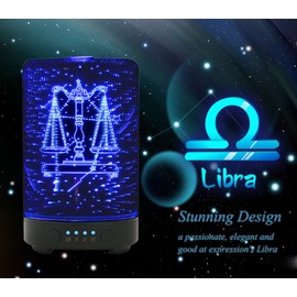 POLENNON Libra Sign of The Zodiac Glass Essential Oil Diffuser 100ml Ultrasonic Cool Mist Humidifier with Led Night Lights