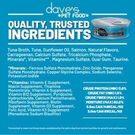 Dave's Pet Food Grain Free Wet Cat Food (Tuna & Salmon Dinner in Aspic), Naturally Healthy Canned Cat Food, Added Vitamins & Minerals, Wheat & Gluten-Free, 5.5 oz Cans (Case of 24)